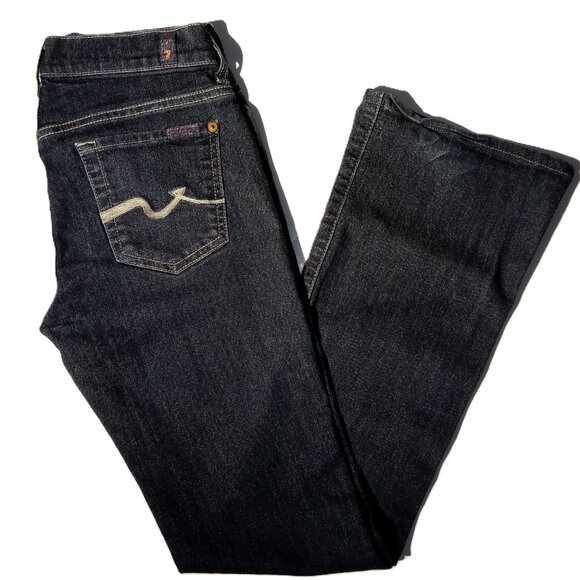 7 For All Mankind Jeans Bootcut sz 26 Dark Wash U075BJ702S 014493 Pocket Stitch - Picture 1 of 13